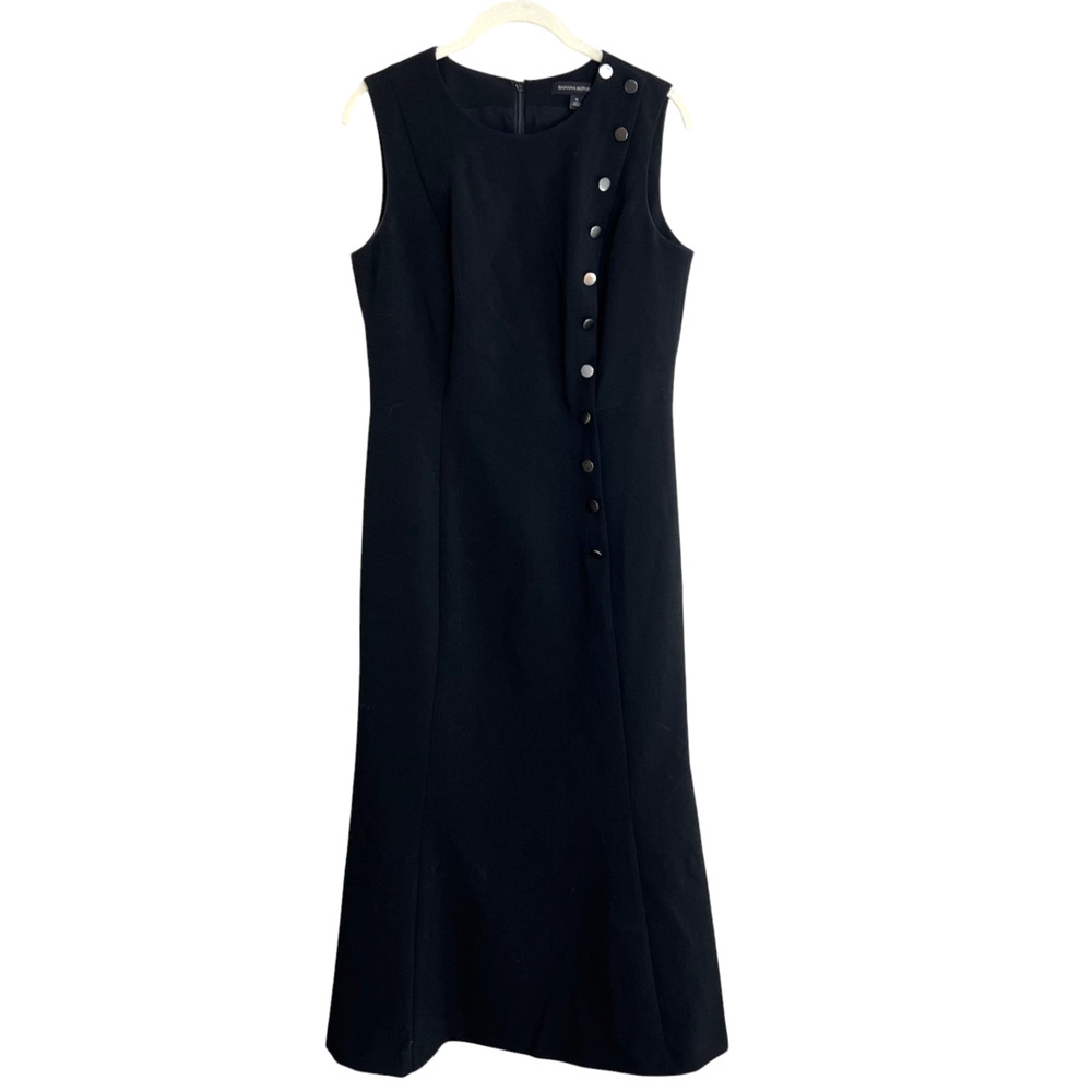 Banana Republic Womens Midi Dress 6 Black Sleeveless Button Detail Career
